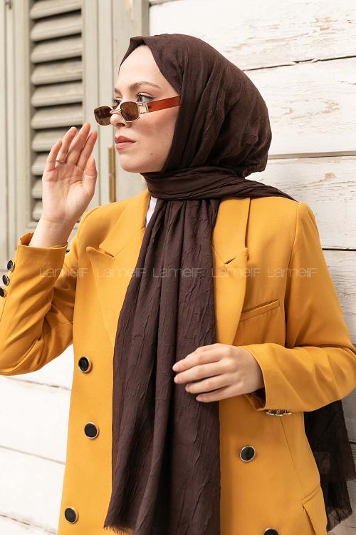 Plaid Brown Cotton Fabric Straight Shawl