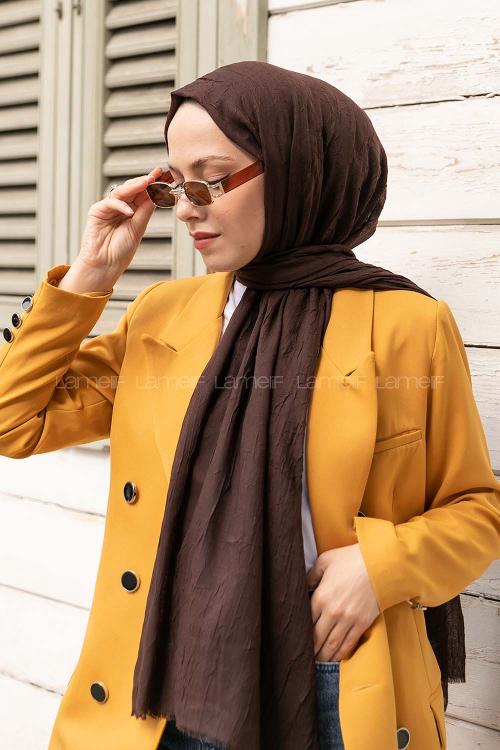 Plaid Brown Cotton Fabric Straight Shawl