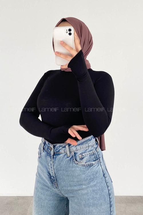 Lamelif Eldiven Detaylı Body Siyah