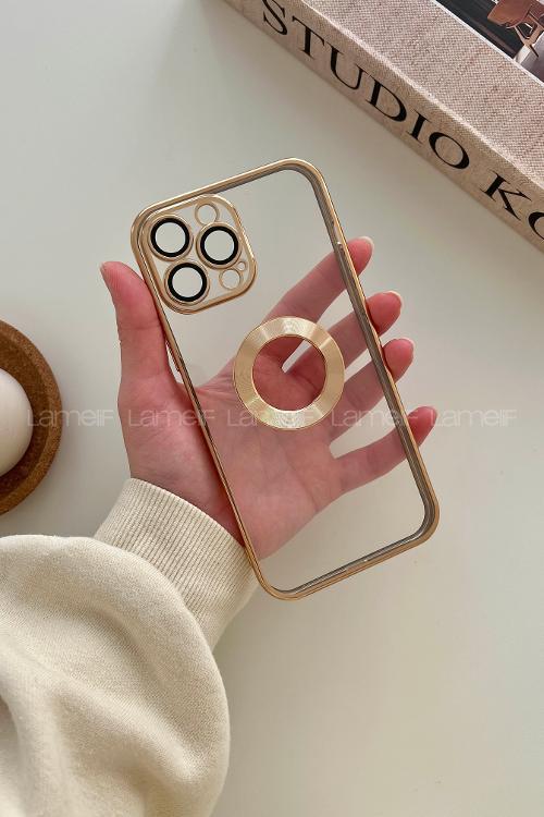 Lamelif iPhone 13 Pro Max Lens Korumalı Telefon Kılıfı Gold