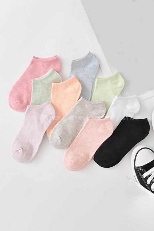 Lamelif 10 Çift Koton Ekonomik Karışık Renk Kadın Patik Çorap