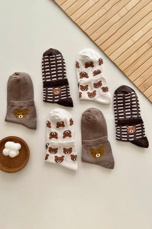 Lamelif 3lü Sevimli Yarım Konç Soket Çorap