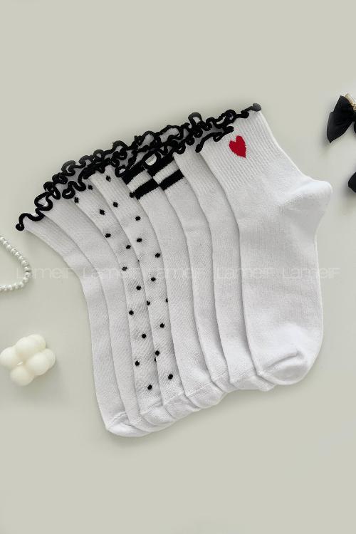 Lamelif  4lü Fırfırlı Desenli Kolej Çorap