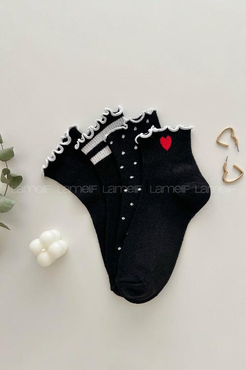Lamelif  4lü Fırfırlı Desenli Kolej Çorap