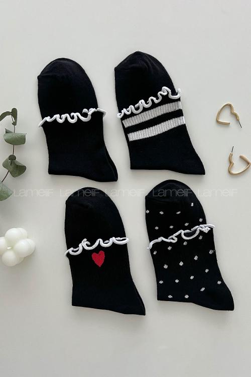 Lamelif  4lü Fırfırlı Desenli Kolej Çorap