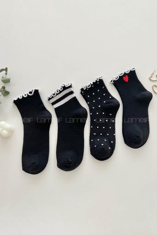 Lamelif  4lü Fırfırlı Desenli Kolej Çorap