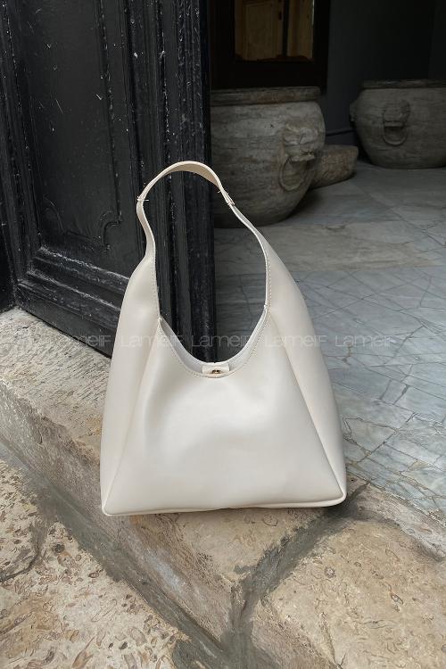 Lamelif Omuz Askılı Deri Görünümlü Kadın Çanta Krem