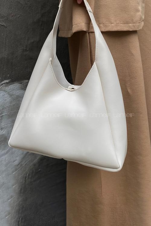 Lamelif Omuz Askılı Deri Görünümlü Kadın Çanta Krem