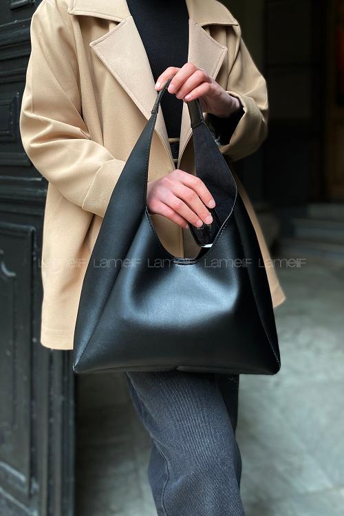 Lamelif Omuz Askılı Deri Görünümlü Kadın Çanta Siyah