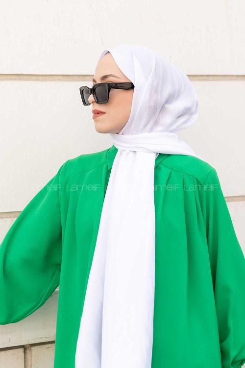 Lamelif Zebra Desen Jakar Serisi Şal Beyaz