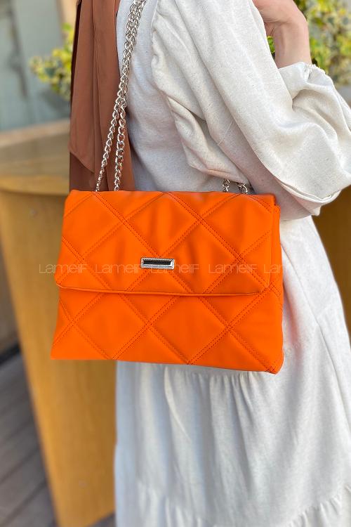 Orange Buckle Skin Hand Bag Bag