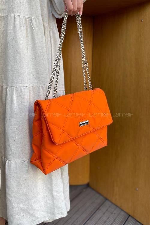 Orange Buckle Skin Hand Bag Bag