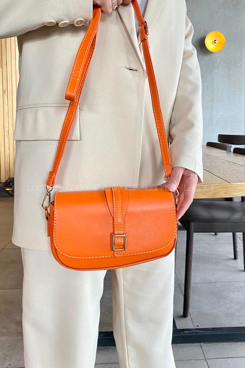 Orange Buckle Skin Hand Bag Bag