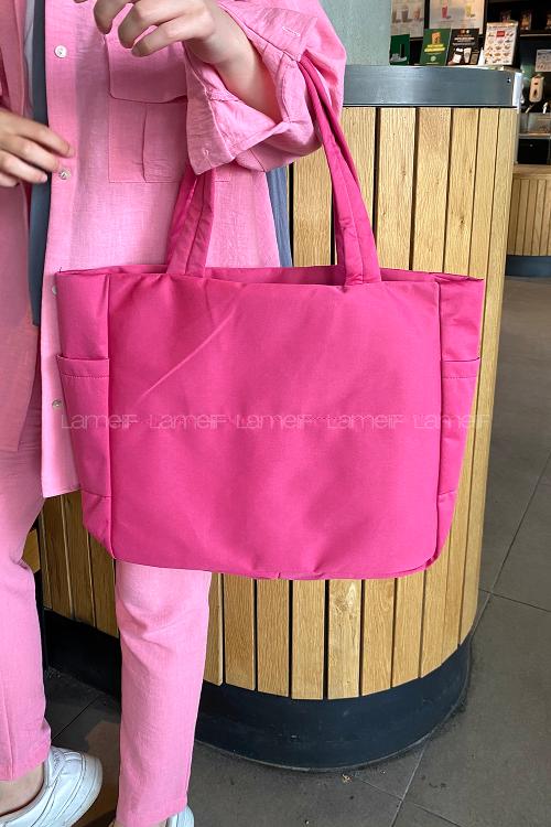 Lamelif 3 Bölmeli Fermuarlı Kol Ve Omuz Kadın Çanta Fuşya