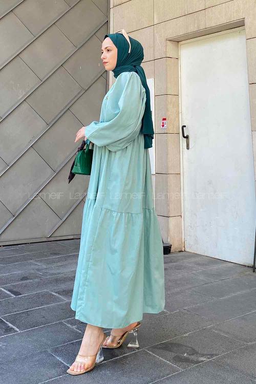 Lamelif Elica Tesettür Elbise Mint Yeşili