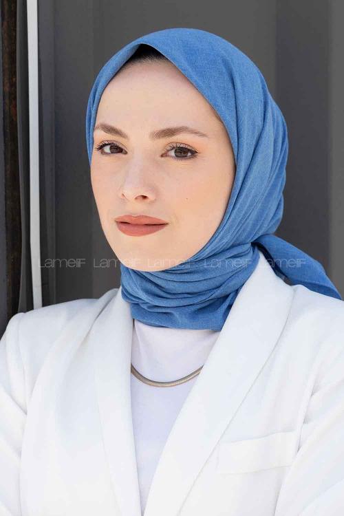 Lamelif Keten Eşarp Mavi
