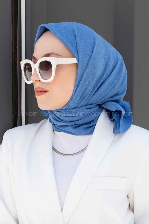 Lamelif Keten Eşarp Mavi