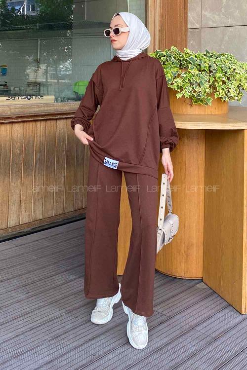Lamelif Balance Armalı Çımalı İkili Tesettür Takım Acı Kahve
