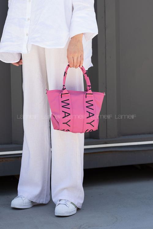 Lamelif Organik Kanvas Kumaş Çapraz Kadın Çanta Fuşya