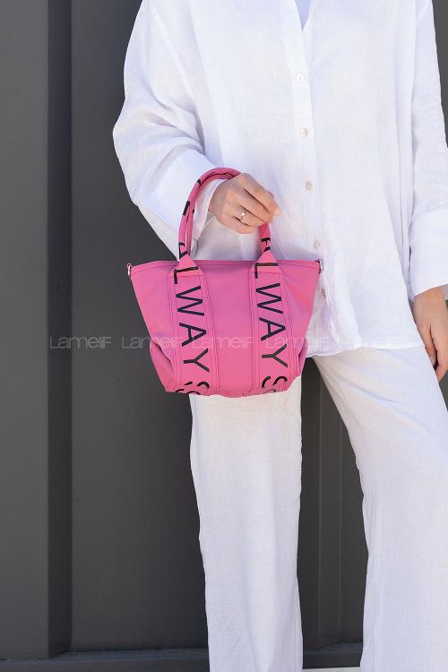 Lamelif Organik Kanvas Kumaş Çapraz Kadın Çanta Fuşya
