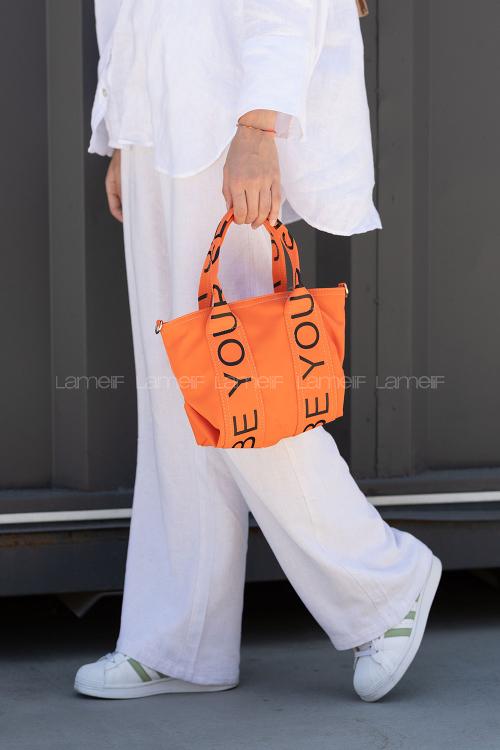 Orange Buckle Skin Hand Bag Bag