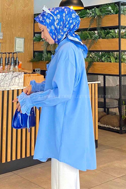 Lamelif Flores Fırfırlı Tunik Bebe Mavisi