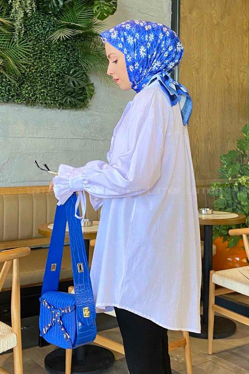 Lamelif Flores Fırfırlı Tunik Beyaz