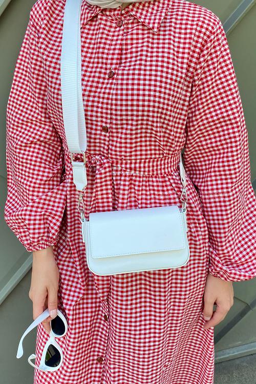 Lamelif Mini Kapaklı Hasır Askılı Kadın Çanta Beyaz