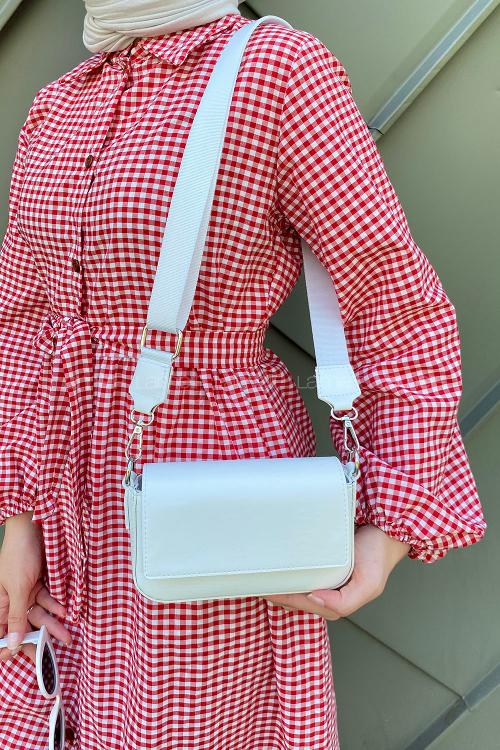 Lamelif Mini Kapaklı Hasır Askılı Kadın Çanta Beyaz