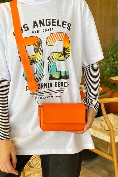 Orange Buckle Skin Hand Bag Bag