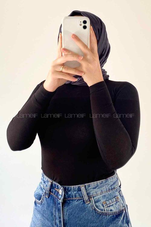 Lamelif Bisiklet Yaka Düz Renk Body Siyah