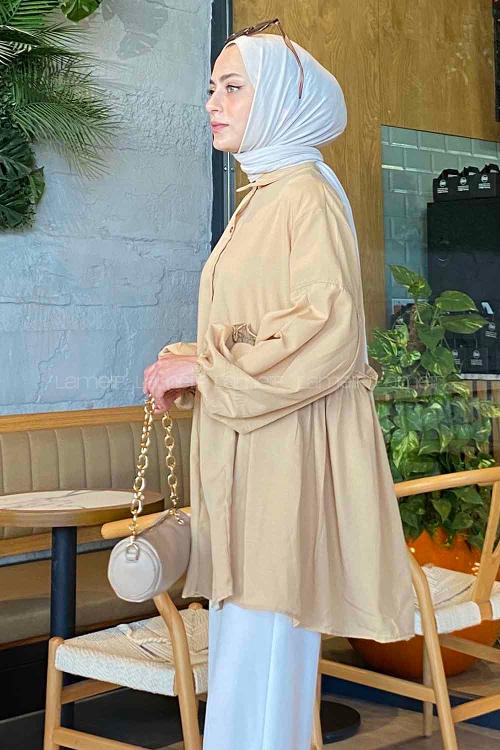 Lamelif Lopez Balon Kol Tunik Sütlü Kahve
