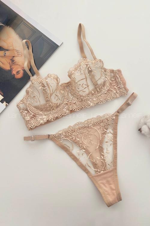 Lamelif Brode Tül Dantelli Nakışlı Takım