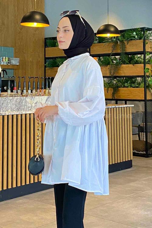 White Shirt Collar Linen Cotton Tunic