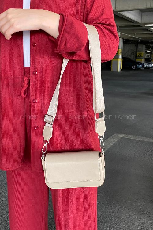 Lamelif Mini Kapaklı Hasır Askılı Kadın Çanta Vizonrengi