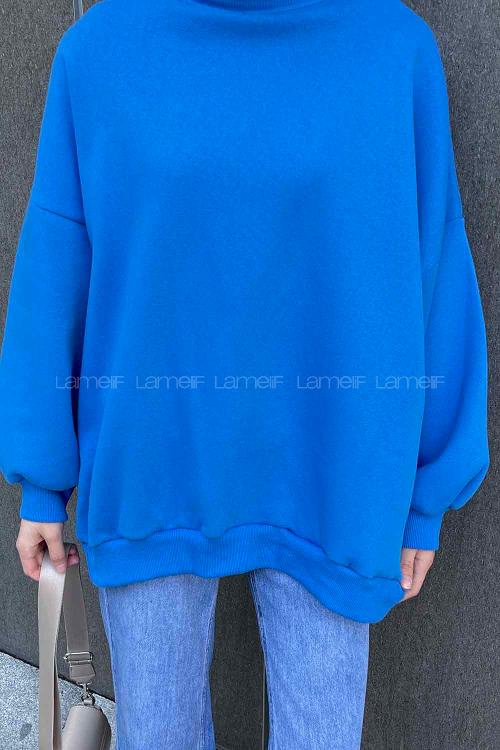 Lamelif Jasmin Bisiklet Yaka Oversize Sweat Mavi