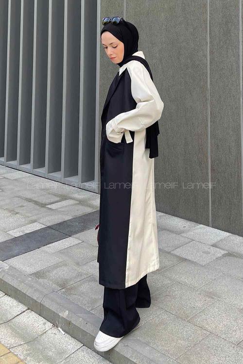 Lamelif Retrica İki Renk Trençkot  Ekru