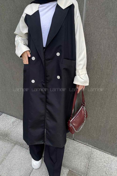 Lamelif Retrica İki Renk Trençkot  Ekru