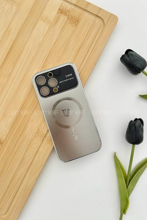 Lamelif iPhone 14 Pro Max Kamera Korumalı Telefon Kılıfı Gold Gri