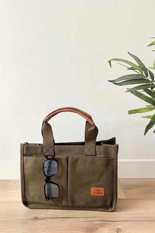 Lamelif Mini Kanvas Tote Bag Kadın Çapraz Çanta Haki