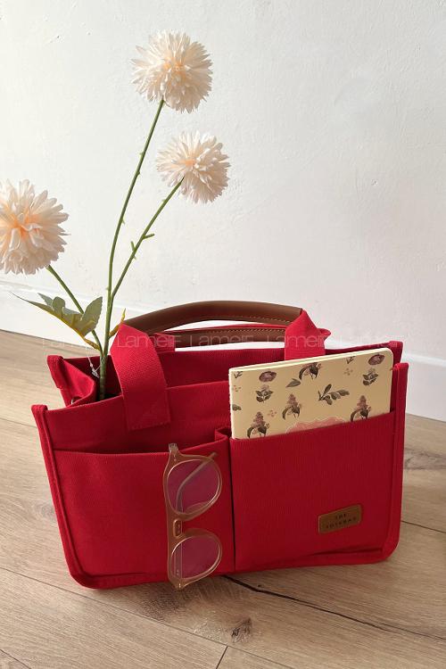 Lamelif Mini Kanvas Tote Bag Kadın Çapraz Çanta Kırmızı