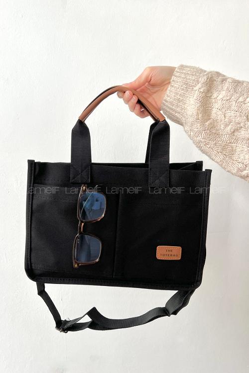 Lamelif Mini Kanvas Tote Bag Kadın Çapraz Çanta Siyah