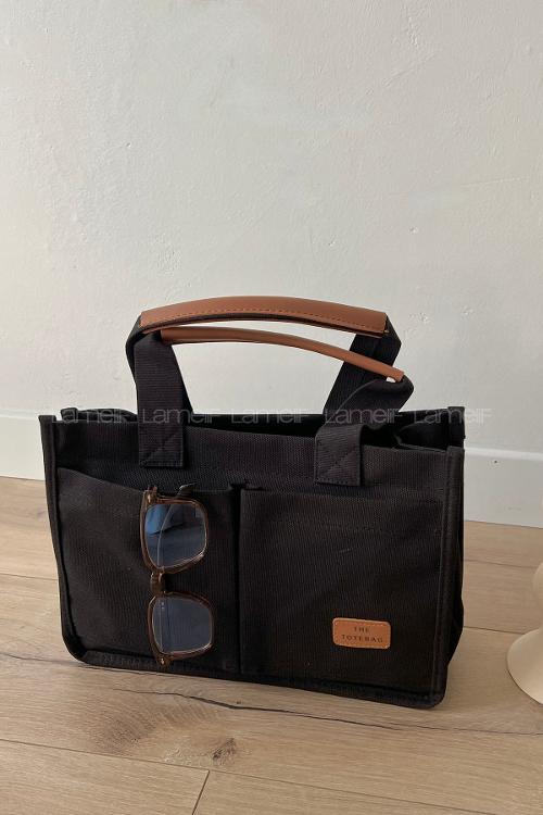 Lamelif Mini Kanvas Tote Bag Kadın Çapraz Çanta Siyah
