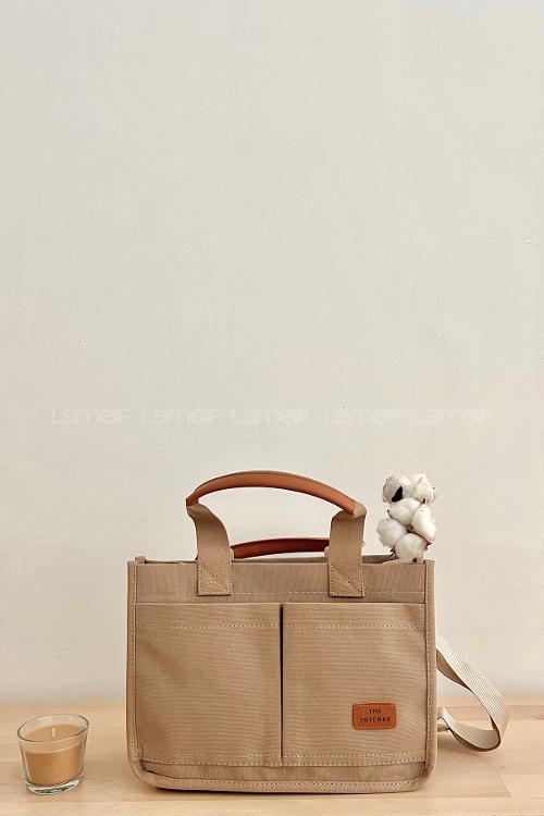 Lamelif Mini Kanvas Tote Bag Kadın Çapraz Çanta Vizonrengi