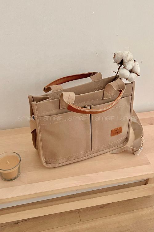 Lamelif Mini Kanvas Tote Bag Kadın Çapraz Çanta Vizonrengi