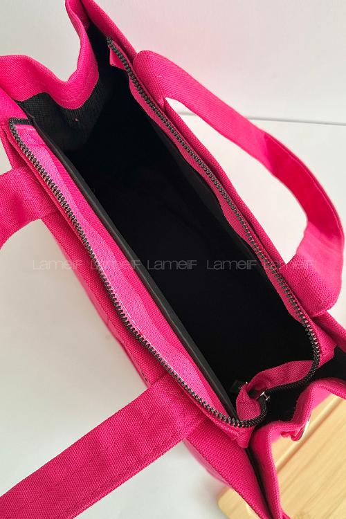 Lamelif Kanvas Nakışlı Kadın Çapraz Çanta Fuşya