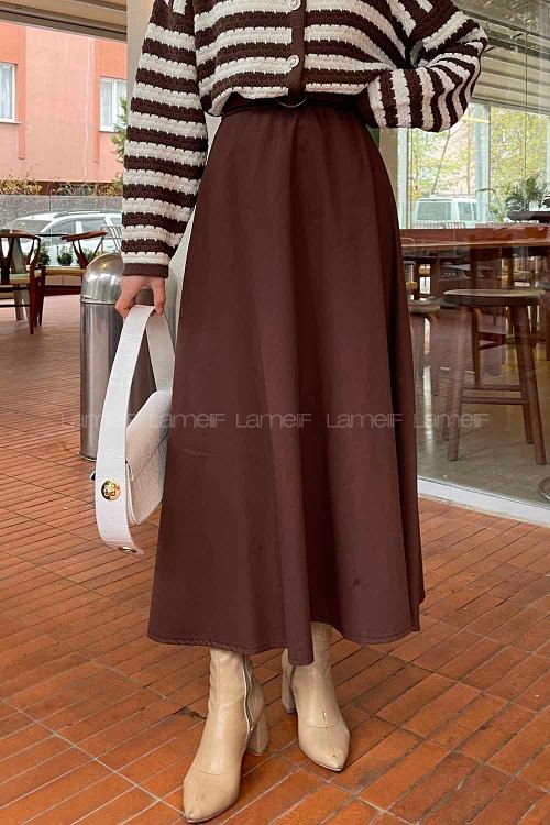 Lamelif Kloş Keten Etek Acı Kahve