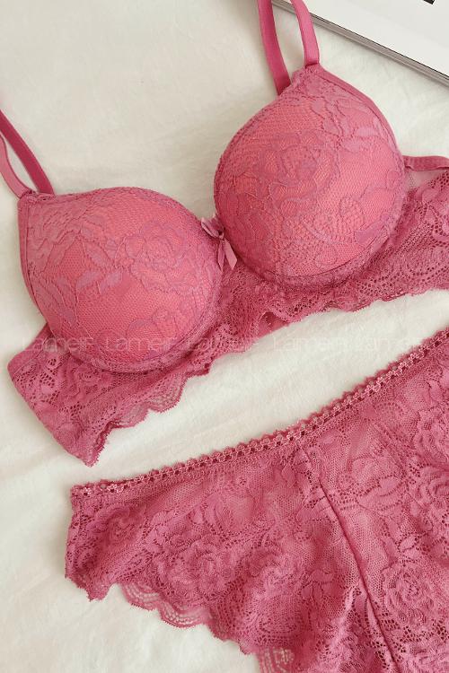 Lamelif Dantelli Destekli Sütyen Takım Lila Renk