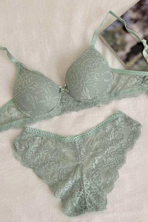 Lamelif Dantelli Destekli Sütyen Takım Mint Yeşili Renk