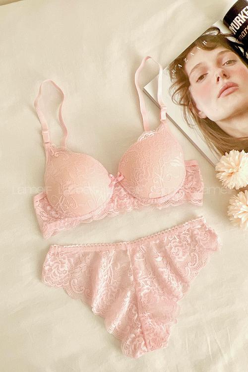Lamelif Dantelli Destekli Sütyen Takım Toz Pembe Renk